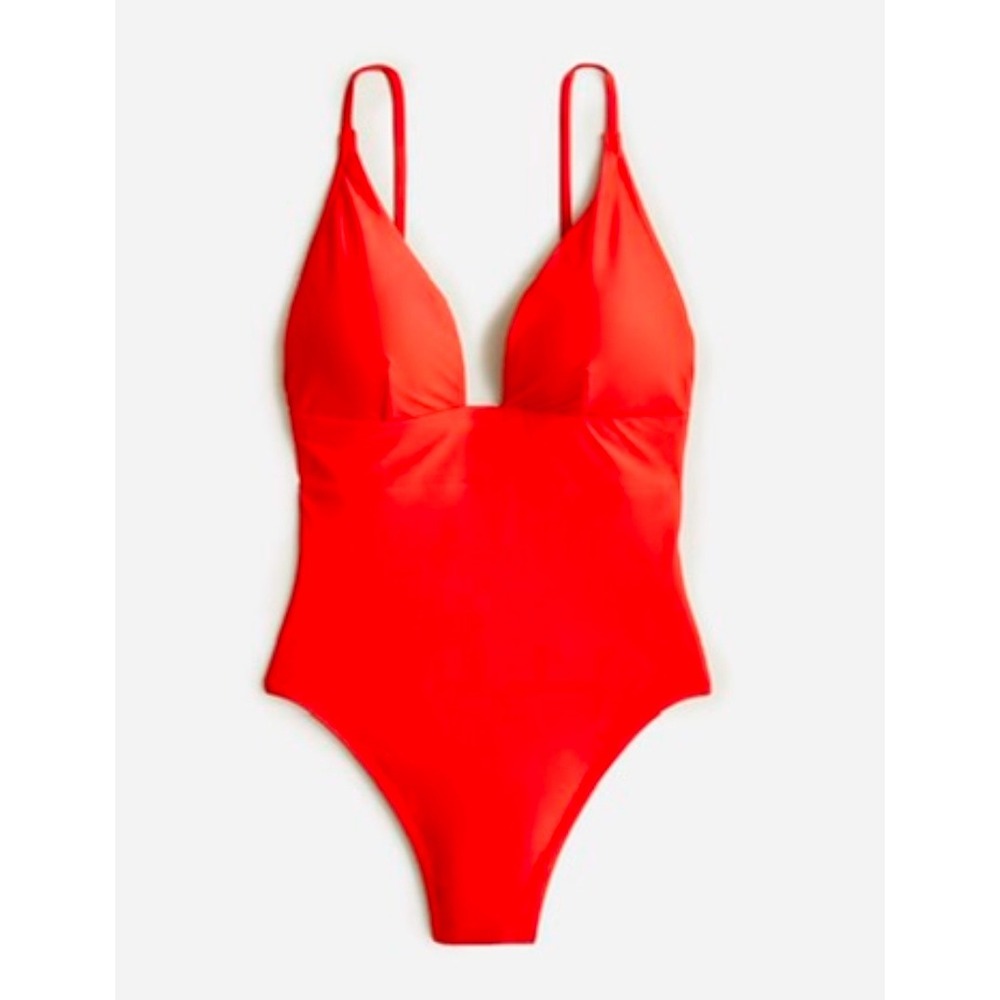 J.Crew Plunge One Piece Swimsuit Red Classic Strappy Size 16 EUC